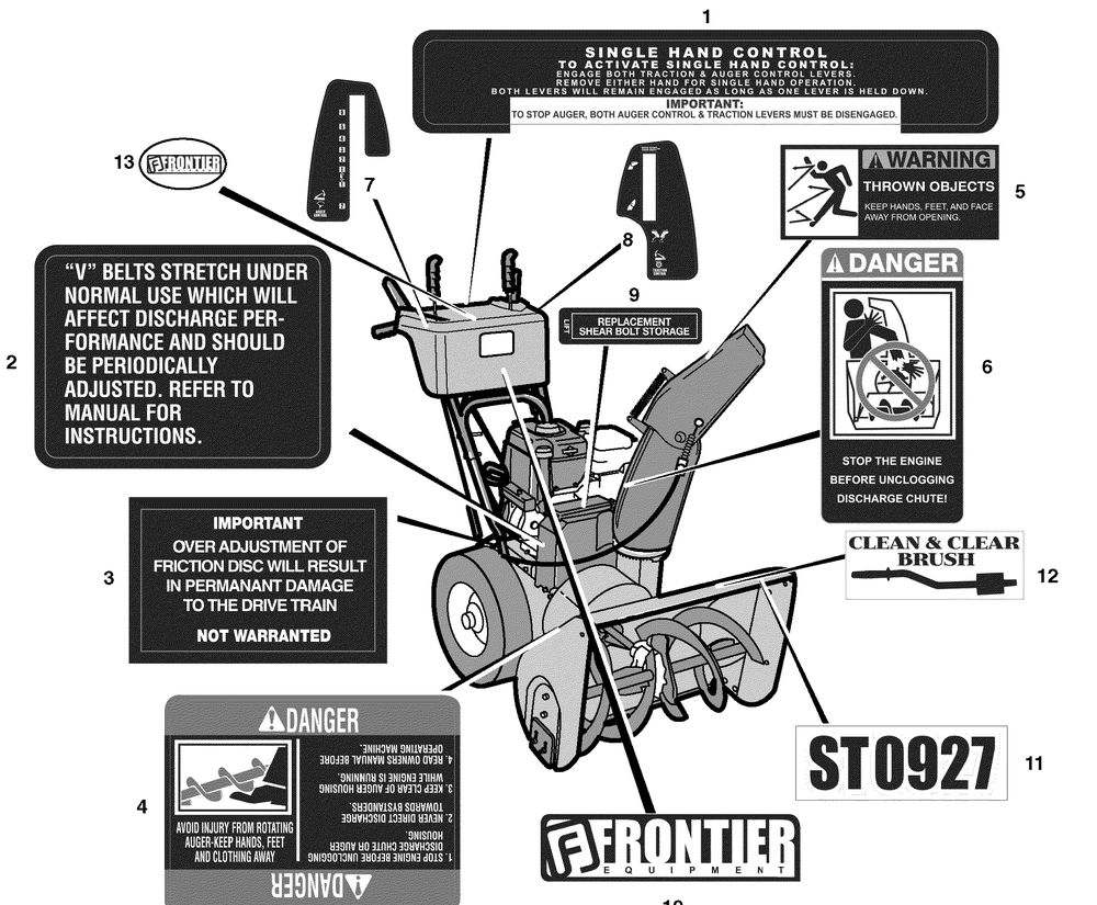 Decals Diagram and Parts List for 627904X16B 2004 Briggs and Stratton Snow Blower